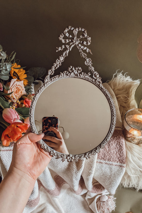 Vintage Bow + Floral Mirror