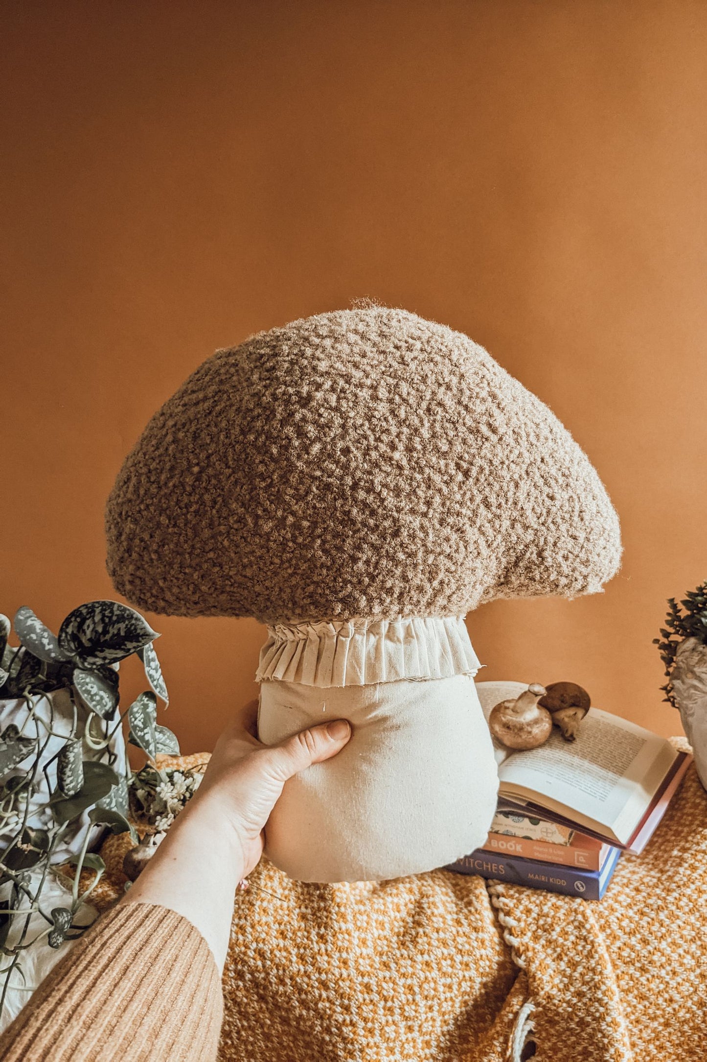 Button Mushroom Brown Boucle Cushion -Large