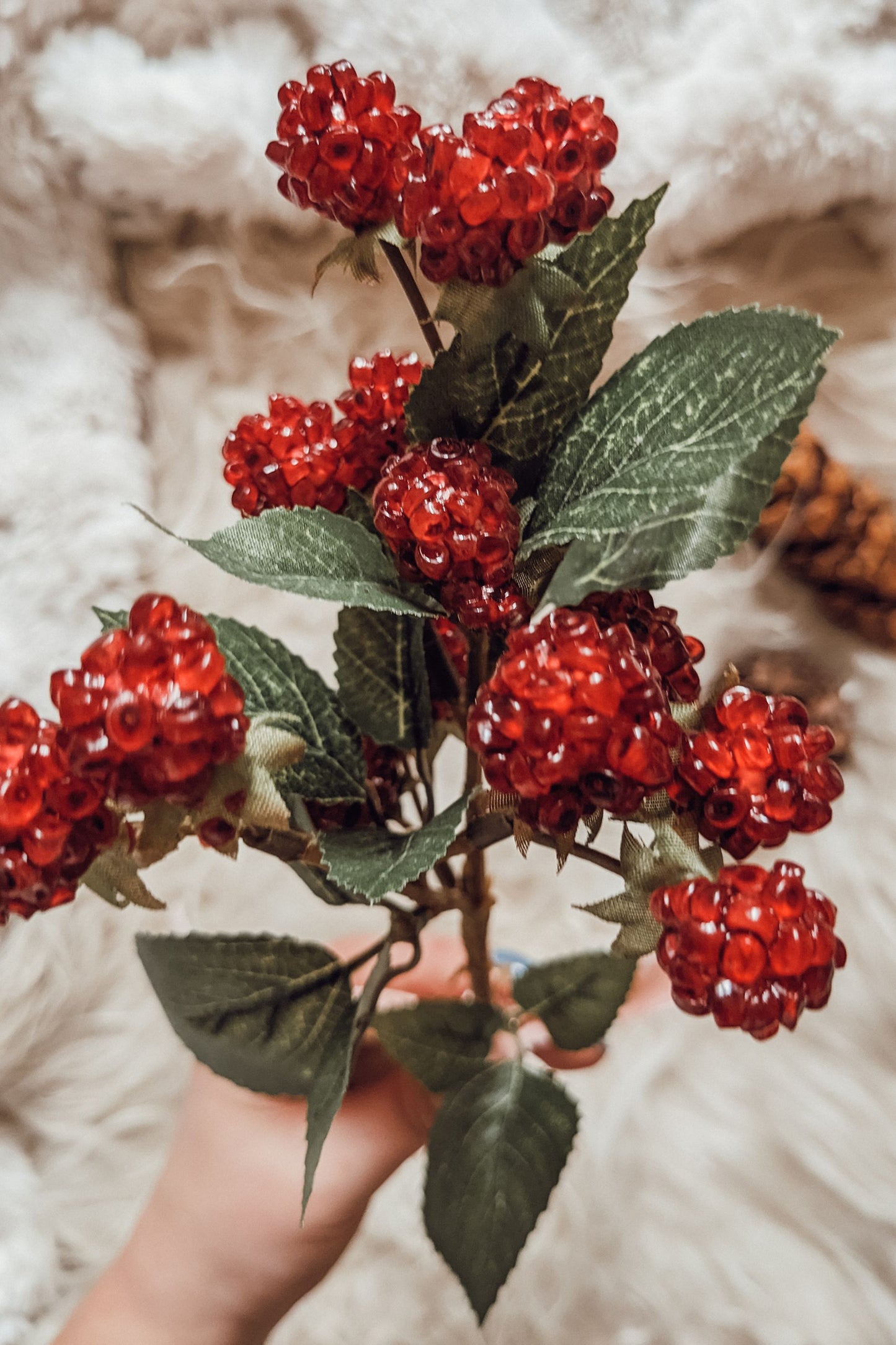 Red Beaded Berry Faux Stem
