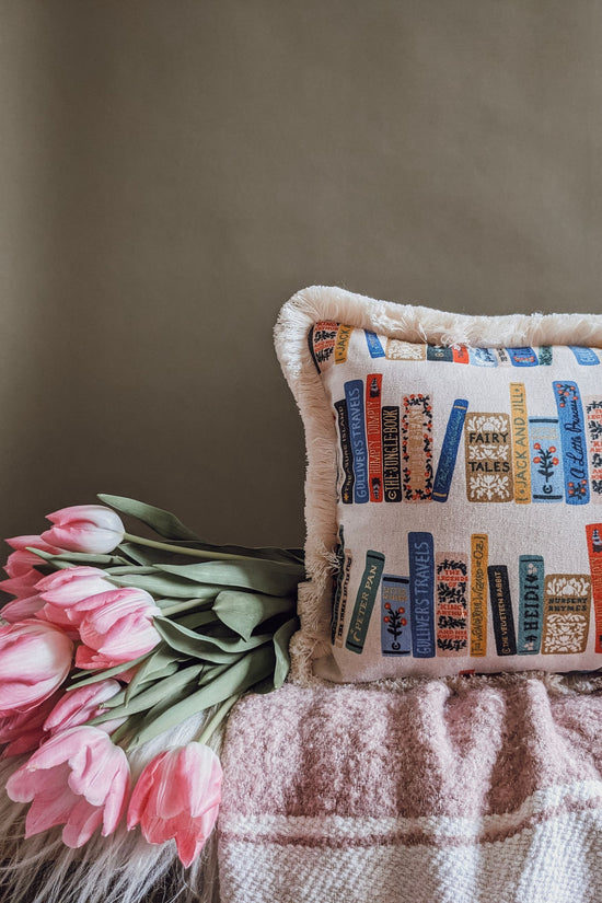 'A Little Bit Bookish' Metallic Fringe Signature Cushion