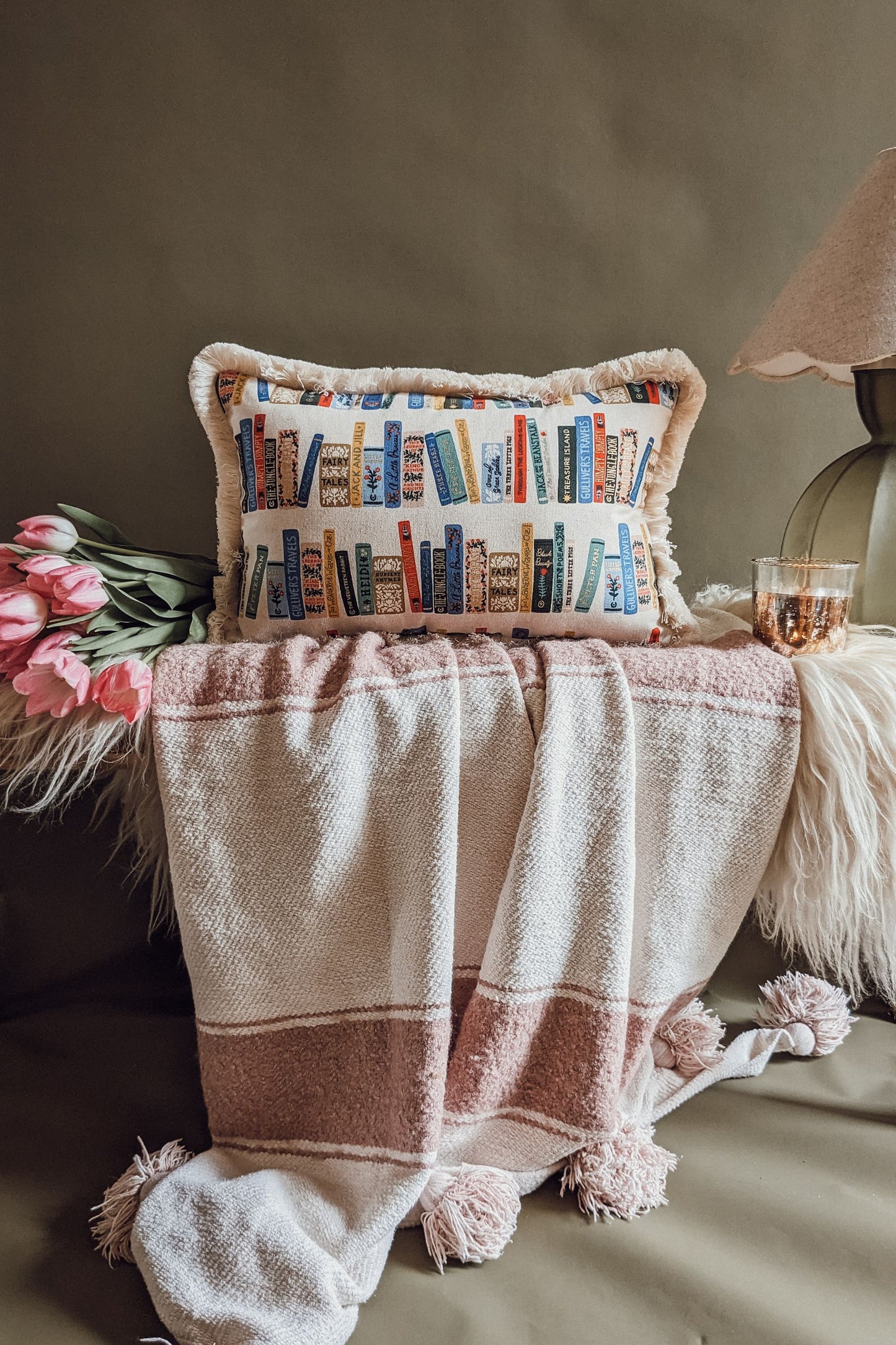 'A Little Bit Bookish' Metallic Fringe Signature Cushion