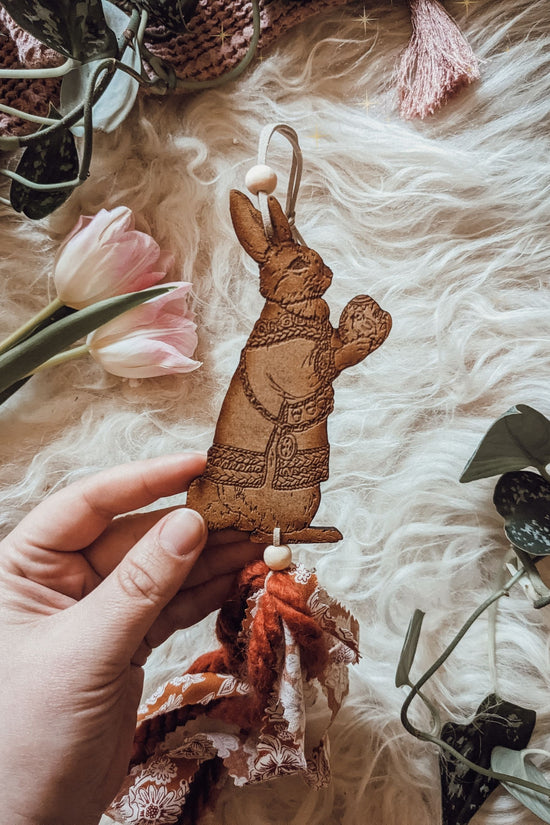 'Early The Ostara Hare' Wooden Hang