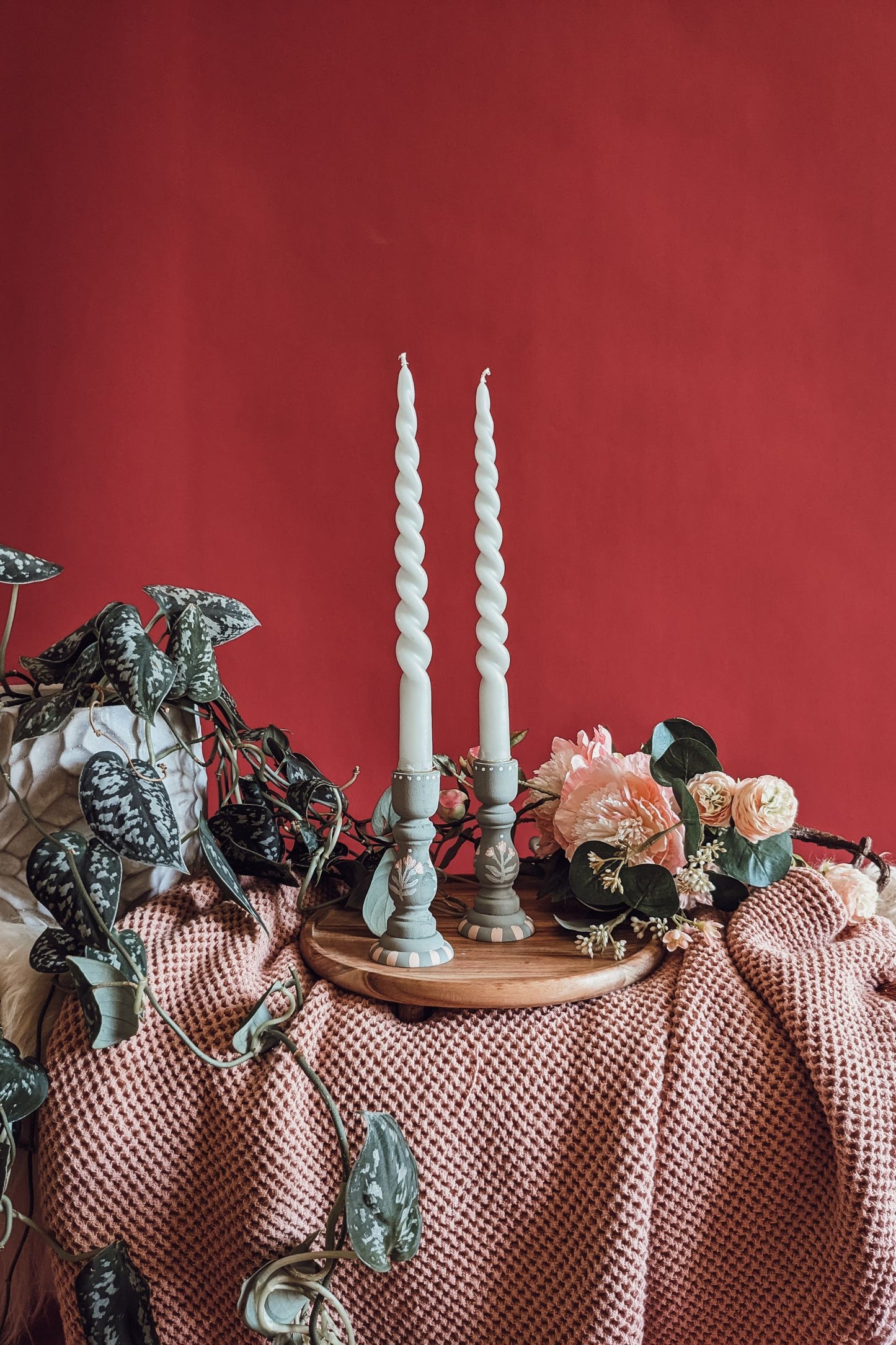 'Walk Through The Roses' Painted Candlestick