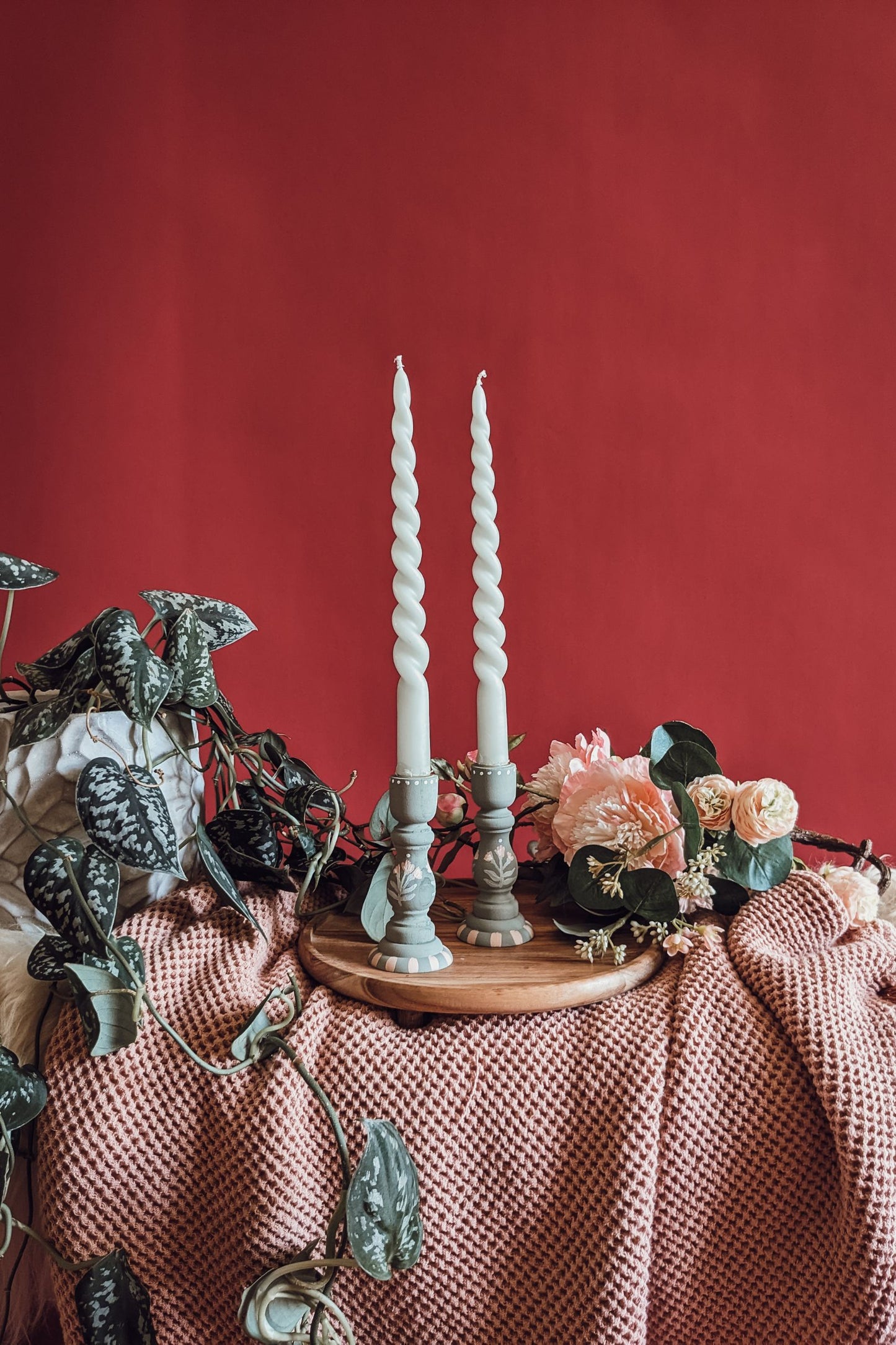 'Walk Through The Roses' Painted Candlestick