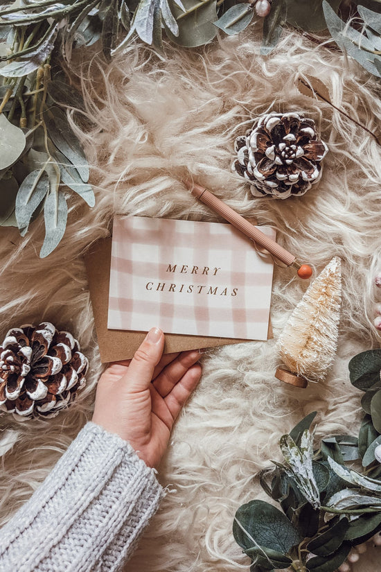 'Merry Christmas' Pink Gingham Card
