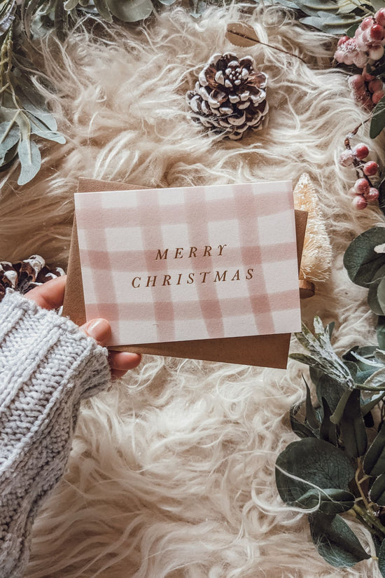 'Merry Christmas' Pink Gingham Card