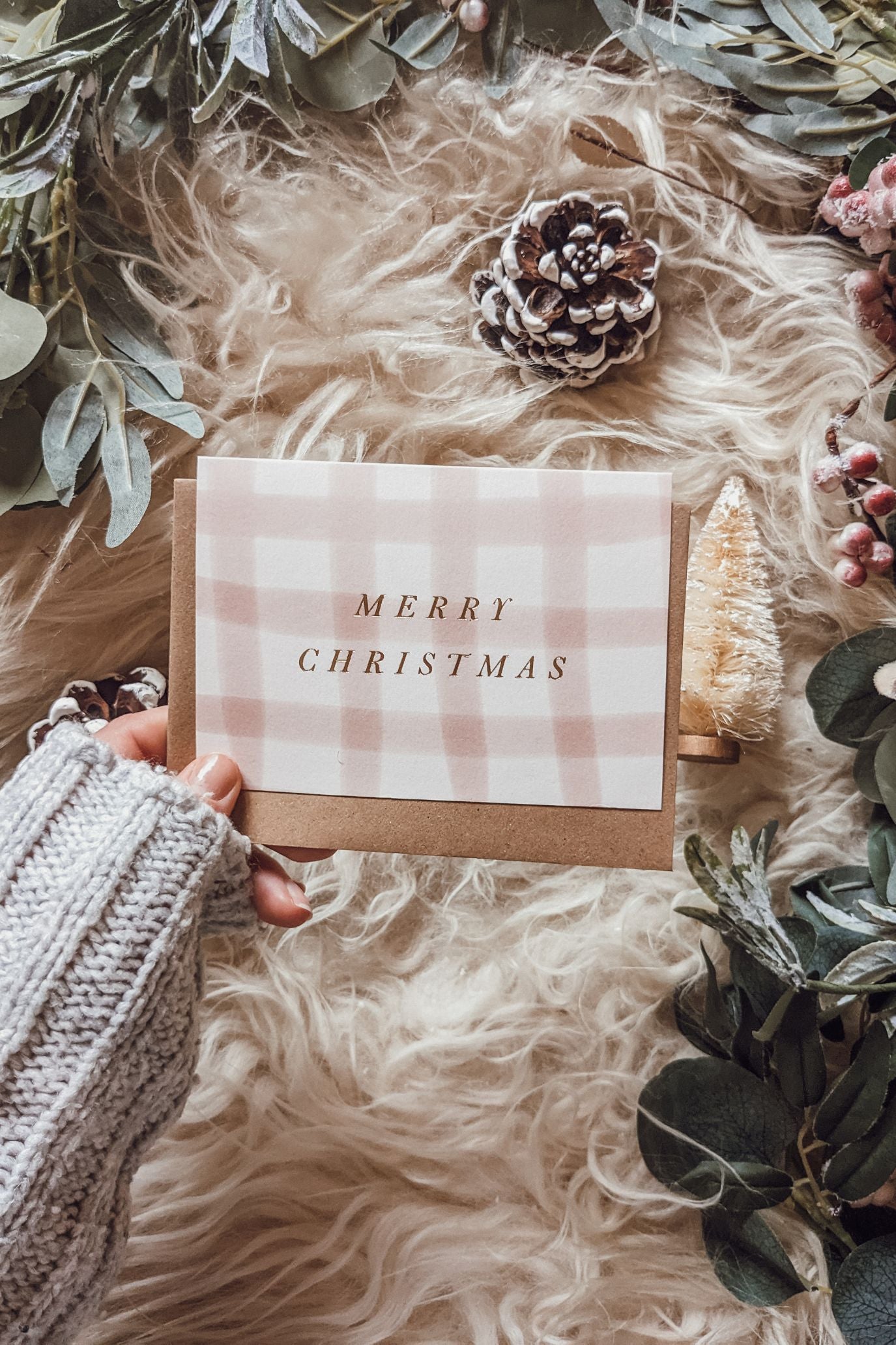 'Merry Christmas' Pink Gingham Card