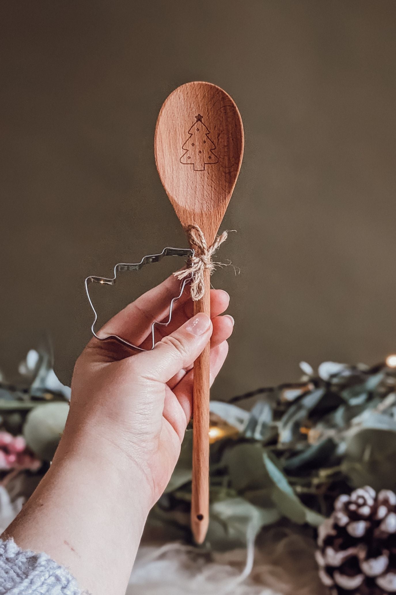 Wooden Christmas Baking Spoon + Cookie Cutter