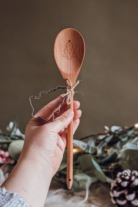 Wooden Christmas Baking Spoon + Cookie Cutter