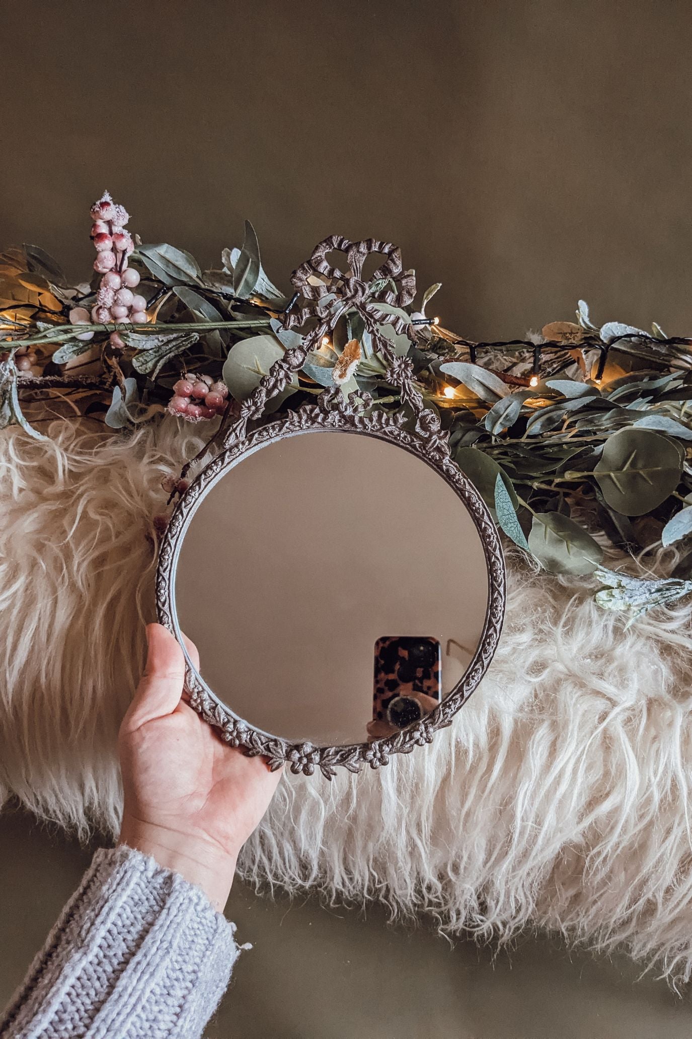 Vintage Bow + Floral Mirror