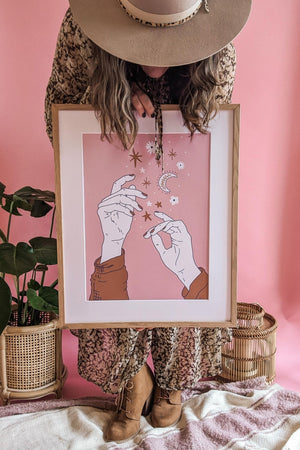 'Reach For The Stars And Moon' Boho Art Print