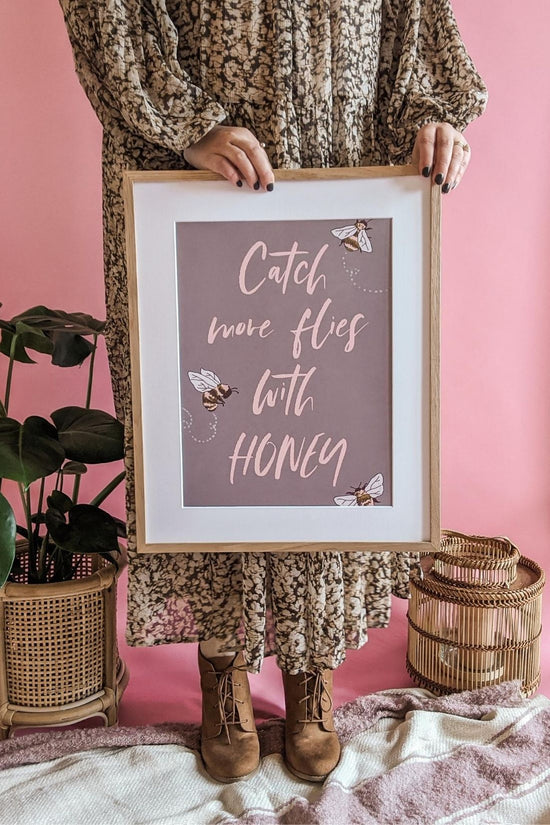 'Catch More Flies with Honey' Honey Bee Art Print
