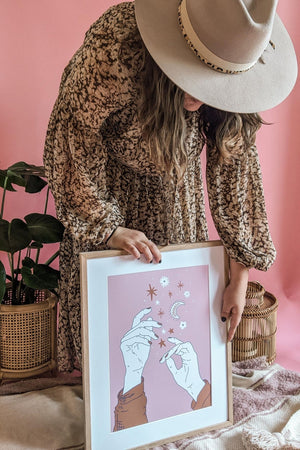 'Reach For The Stars And Moon' Boho Art Print