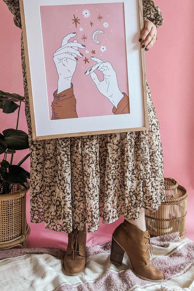 'Reach For The Stars And Moon' Boho Art Print