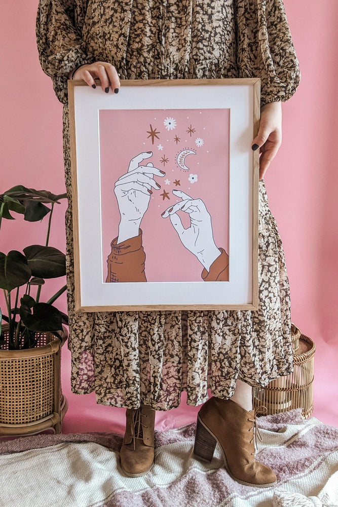 'Reach For The Stars And Moon' Boho Art Print