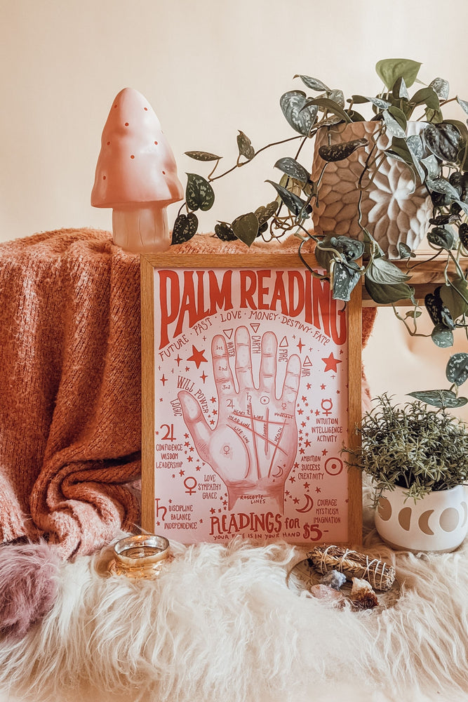 Palm Reader Hand + Typography Boho Blush Art Print